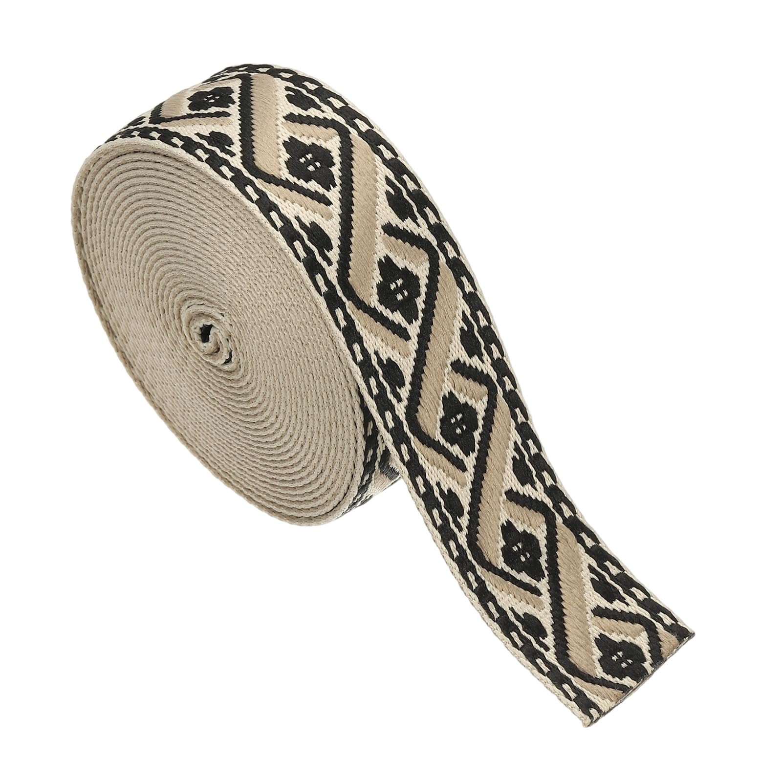 Sangle en coton jacquard 38mm kaki et noir au tissage de qualité pour maroquinerie