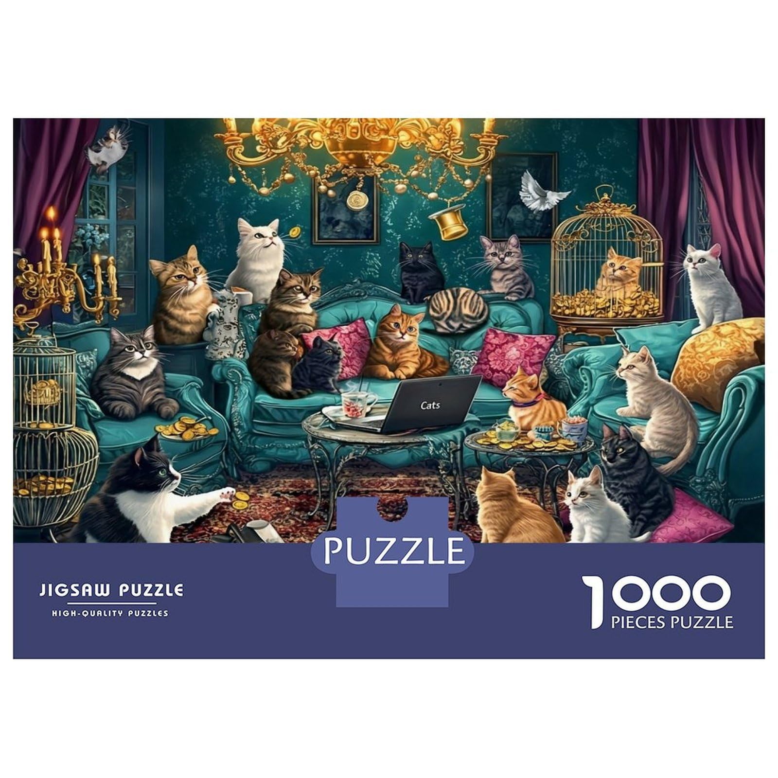Luxury Cat Lounge Scene 1000 Pieces Puzzle for Adults Jigsaw Puzzle Recycled Cardboard Family Puzzle Lovers Holiday Activity Office Break Cognitive Development 38x26cm/1000pcs — image 1