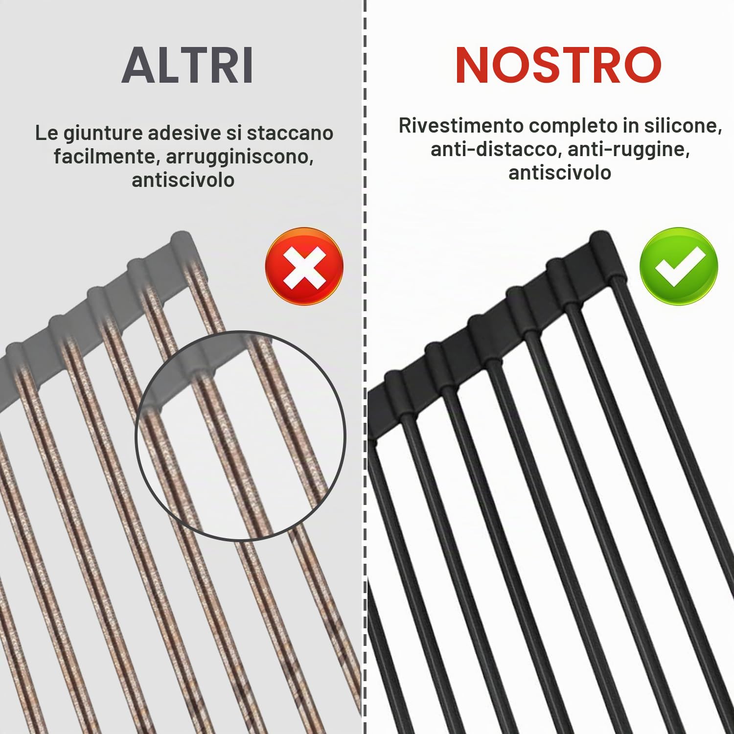 MERRYBOX Scolapiatti arrotolabile in silicone, 52 x 33 cm, multiuso, pieghevole, resistente al calore e antiruggine, per lavello da cucina, grande, nero