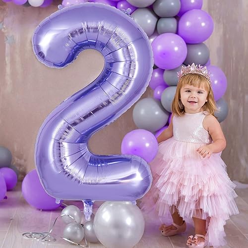 Miniatura 4 de Globo morado del número 2 de 40 pulgadas, globos grandes de aluminio con número de helio, globos gigantes gigantes de Mylar número 1 para decoración