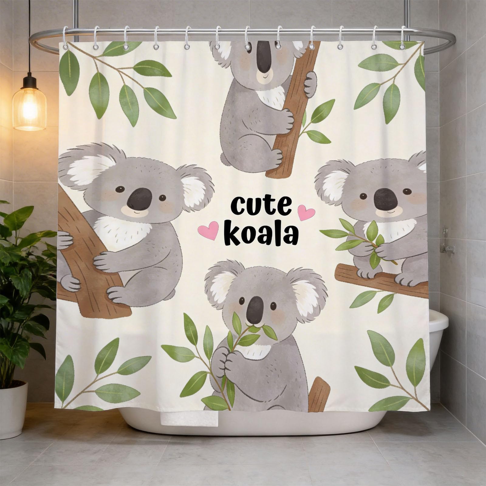 Hongduo 3D Cute Koala Decor Shower Curtain for Stalls Bathtubs Koala Bathroom Decor Shower Curtain Set Polyester Fabric Waterproof 180x180cm/71X71 Inch with Hooks