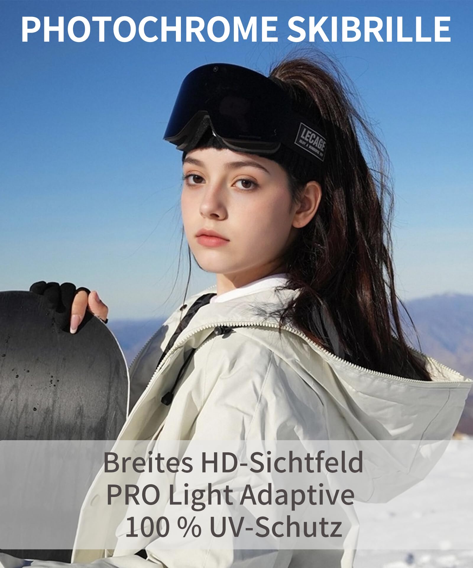 LECAGE Maschera Sci Fotocromatica Uomo Donna | Anti-Appannamento Senza Cornice | Design OTG Compatibile con Occhiali & Casco | Protezione UV400 per Sci, Snowboard & Outdoor Invernali