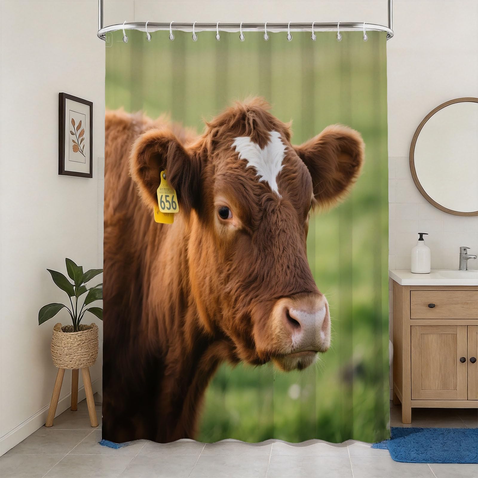 Hongduo 3D Cow Shower Curtain for Stalls Bathtubs Cute Animals Bathroom Decor Shower Curtain Set Polyester Fabric Waterproof 200x200cm/79X79 Inch with Hooks