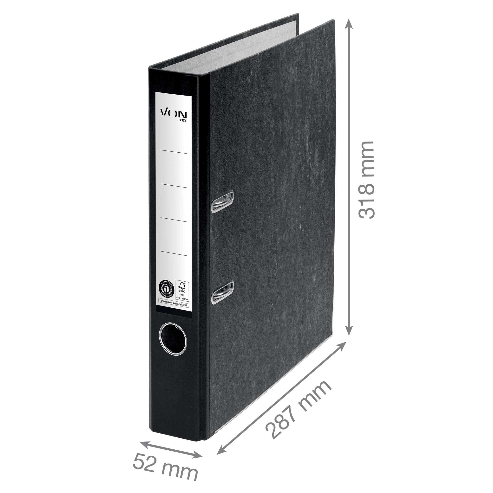 VON Leitz Ordner A4, 20 Stuks, 100% Gerecycled Papier, 80 mm Rugbreedte, Voor 600 Vellen, Blauwe Engel & FSC-Gecertificeerd, Voor School, Studie en Thuis, Groen