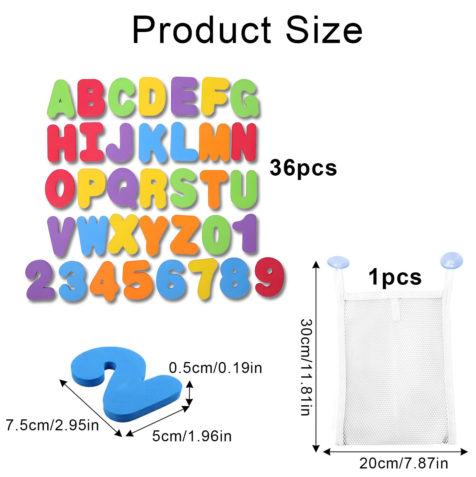 37PCS - 36PCS Bath Letters and Numbers and 1pc Toy Storage Bags Mesh, Bath Toys Number and Alphabet Toys, Sensory Play Foam Letters - Image 2