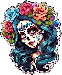 Sugar Skull Anime Vinyl Sticker - 5 Inches Cute Flower Anime Decals for Vehicles Cars Bumper RV Window Adults Laptop Waterbottles Trucks Women Girls