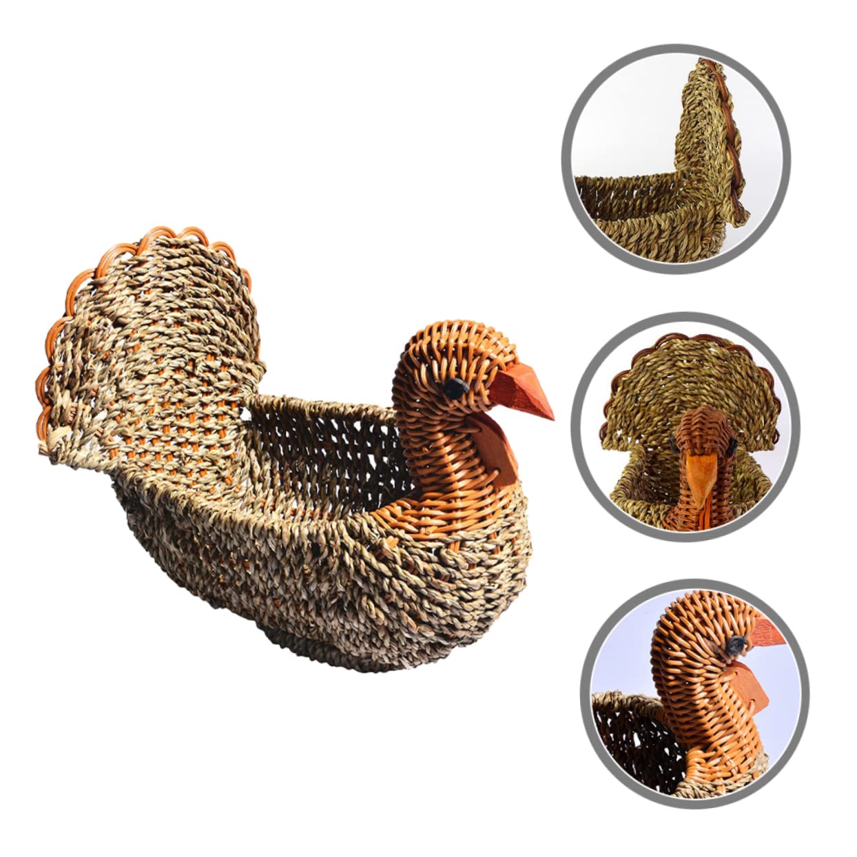 VICASKY Straw Turkey Basket Weave Basket Woven Storage Baskets Craft Eggs Veggies Basket Woven Egg Basket Wicker Bowls Baskets for Organizing Basket Small Desktop Storage Basket Bread Pan