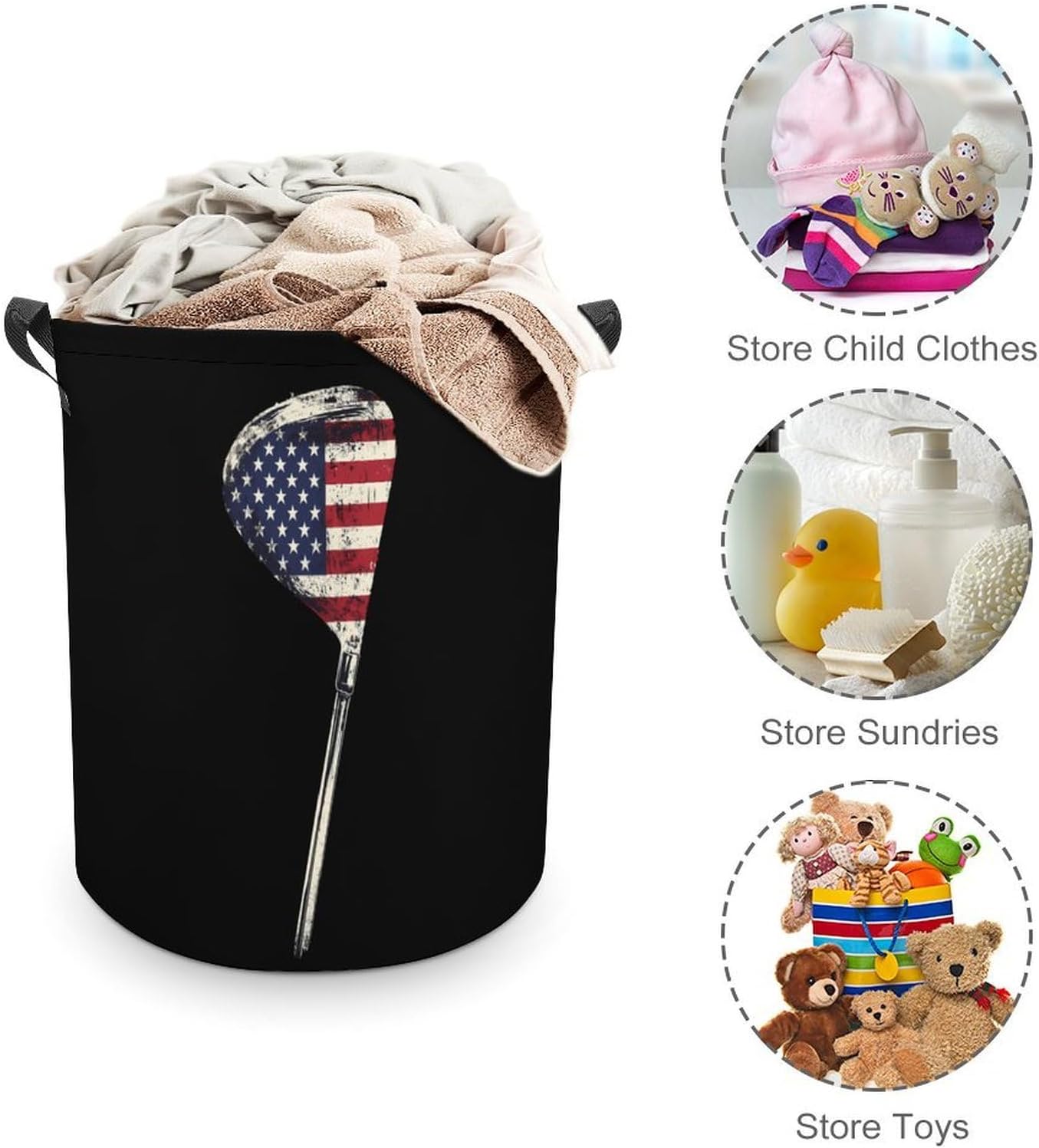 Golf Club U.S.A. Flag Laundry Basket Collapsible Hamper 44x44cm image 3