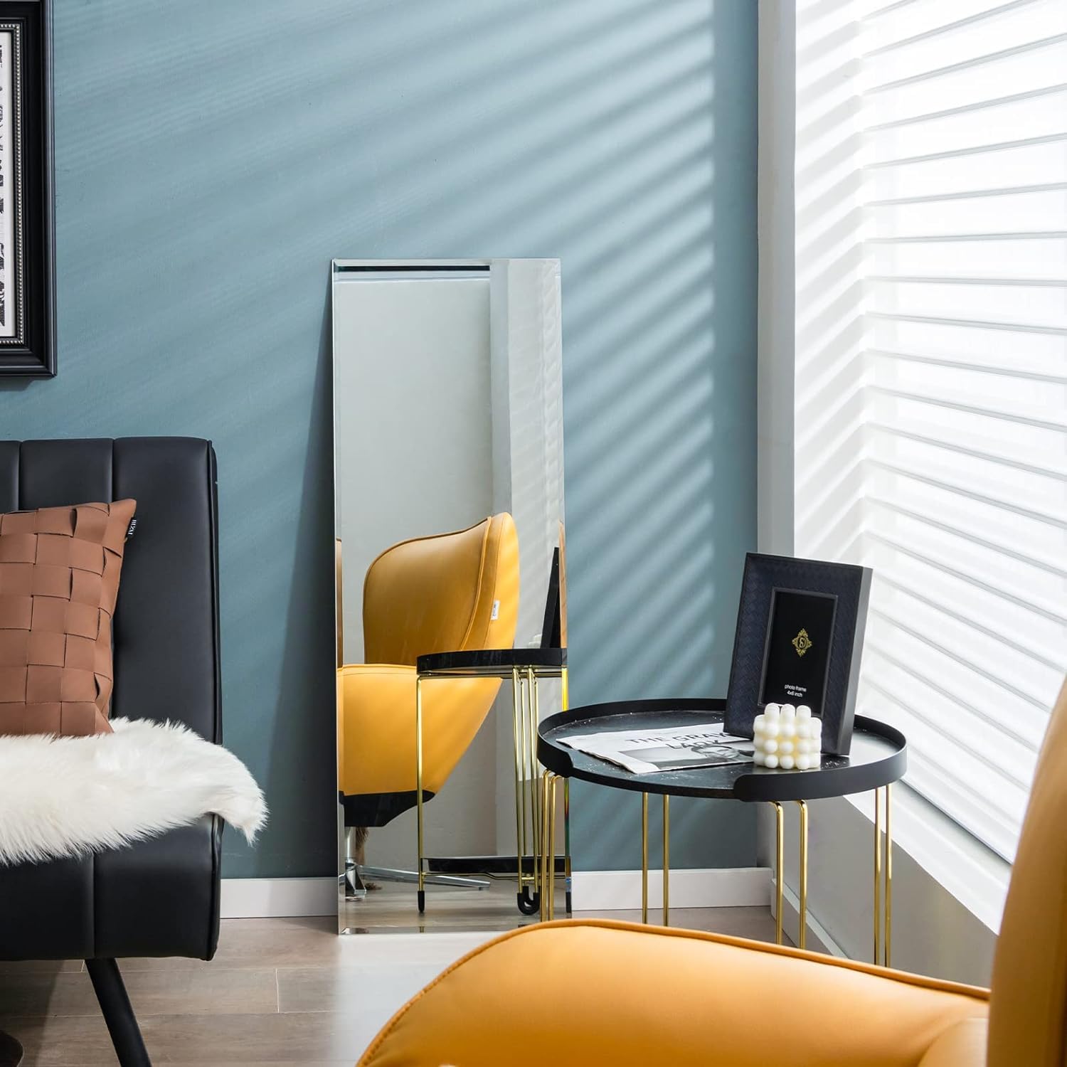 GOPLUS espejo de Pared Cuerpo Entero 110 cm x 38 cm, Espejo Rectangular Grande sin Marco, Estilo Moderno, para Salón Dormitorio Baño Vestidor, con Accesorios de Montaje