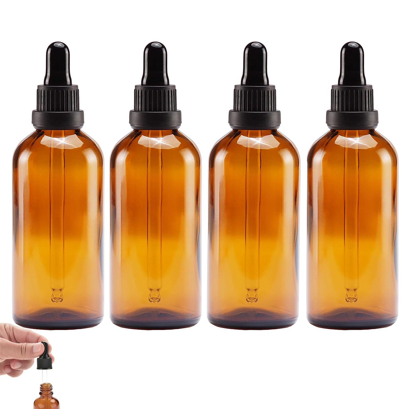 WQEDVNGlass Dropper Bottles, 4PCS Amber Glass Bottle with Glass Pipette, 50ml Dropper Bottle for Essential Oil Aromatherapy Blends, Tinctures, and Herbal Extracts