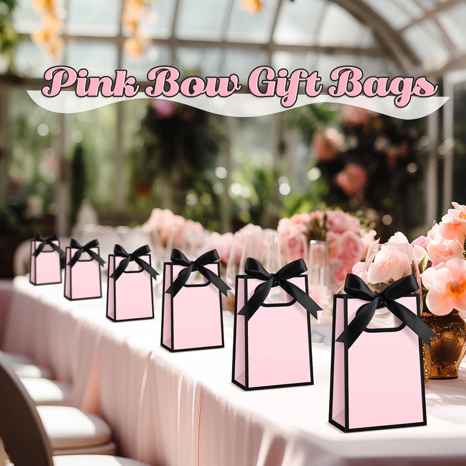 Kolldenn 24 Pcs Small Gift Bags with Bow 6.3 x 3.9 x 2.8 Inch Thank You Gift Bags Elegant Mini Paper Bag with Handles for Wedding Bridal Birthday Baby Shower Bridesmaid Party Favors(Pink Black) - Image 7