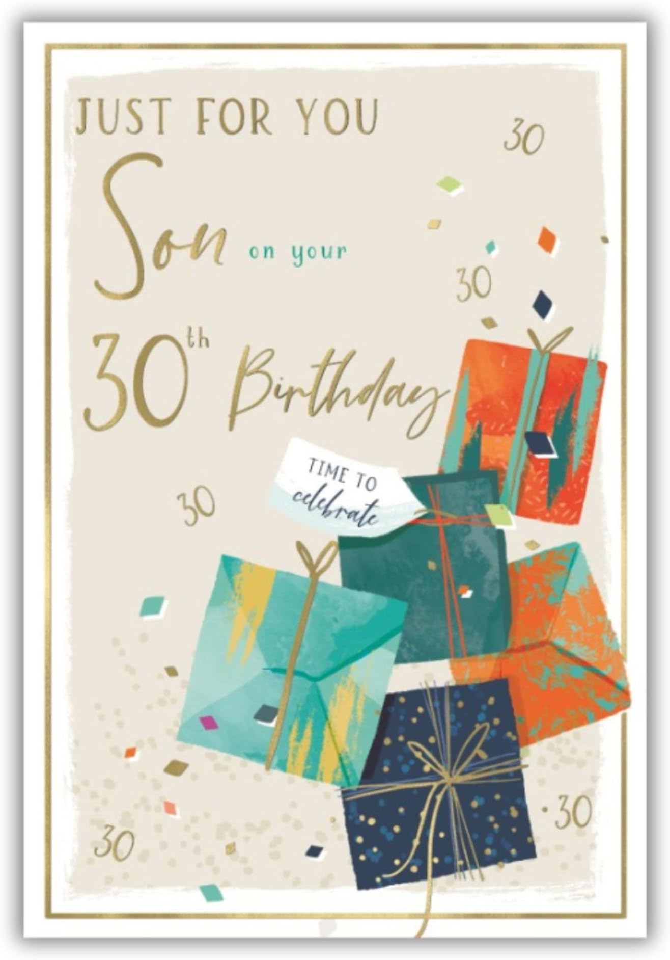 IC&G 30th Birthday Card for Son - Present Design - Embossed Foil Finish - Stylish Age 30 Birthday Greeting Card for Him