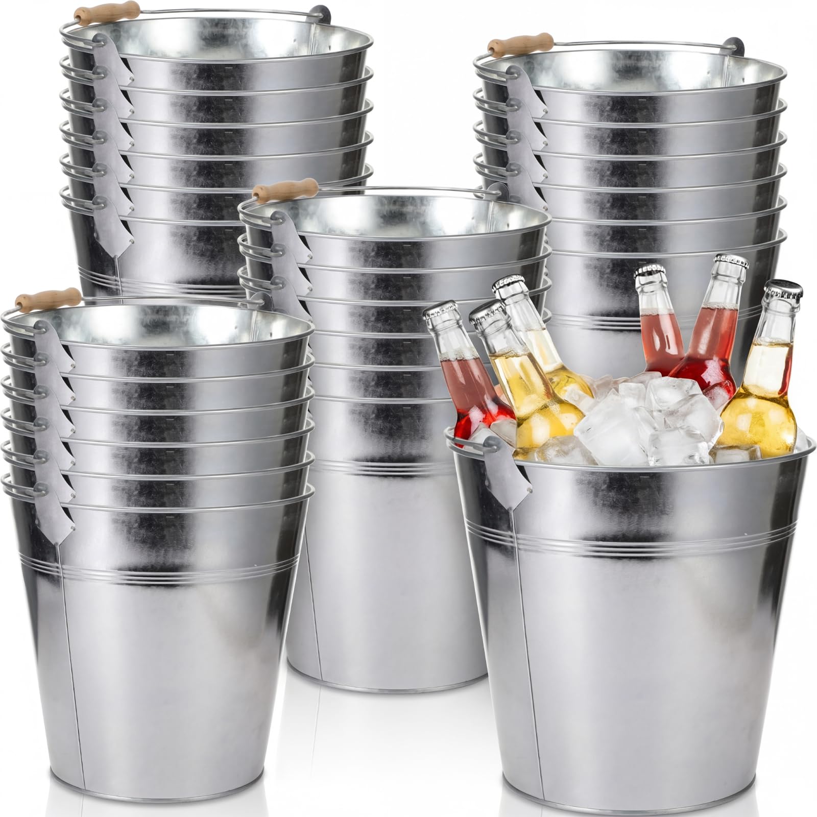 Didaey 24 Pcs Galvanized Metal Beer Buckets, Handle,Silver