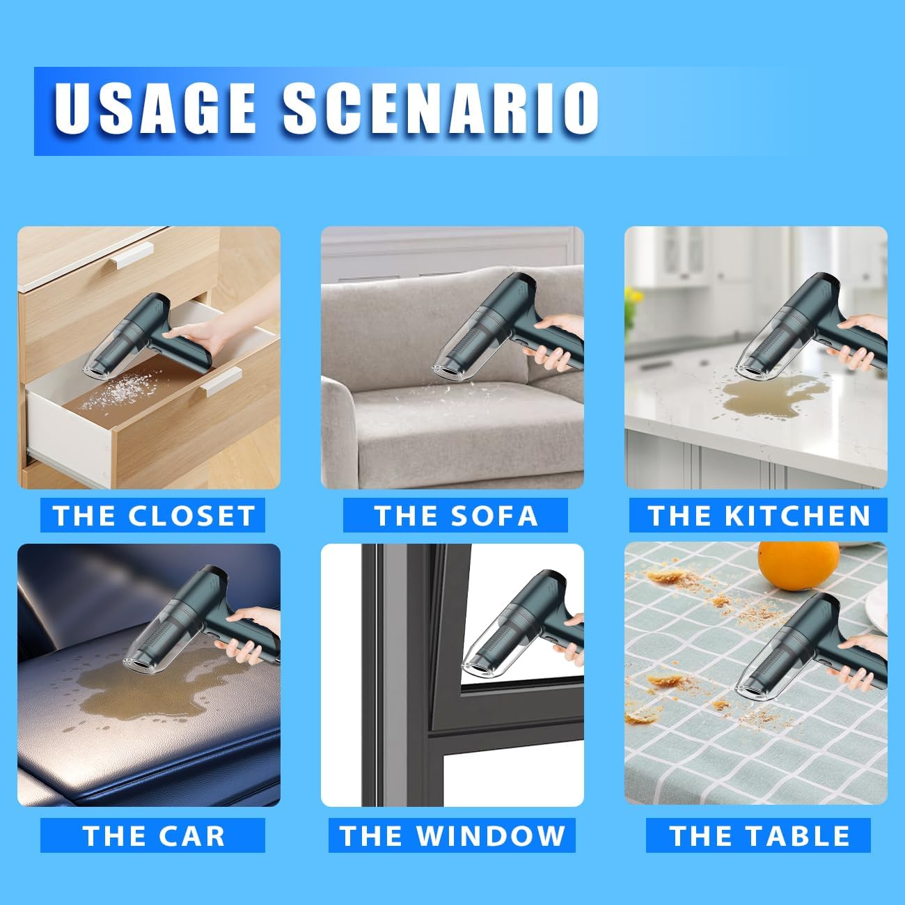 Handheld Vacuum Cleaner Cordless, High Power 11000PA Suction Portable Car Vacuum Cleaner Rechargeable, 3 in 1 Mini Air Duster with 2 Filters, Green