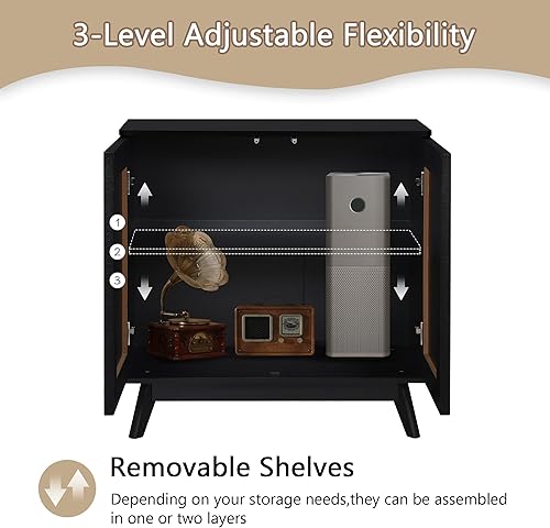 Miniatura 4 de Armario negro de mediados de siglo, aparador de credenza acanalado de mediados de siglo con almacenamiento para cocina, comedor, cafetería, oficina,