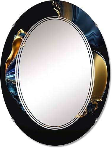 Abstract Marble Geode Blue and Gold- Vanity Mirror, Bathroom Mirrors, Wall Mirrors for Living Room, Bedroom - Oval Mirror - Large 20'x30', 24'x36'
