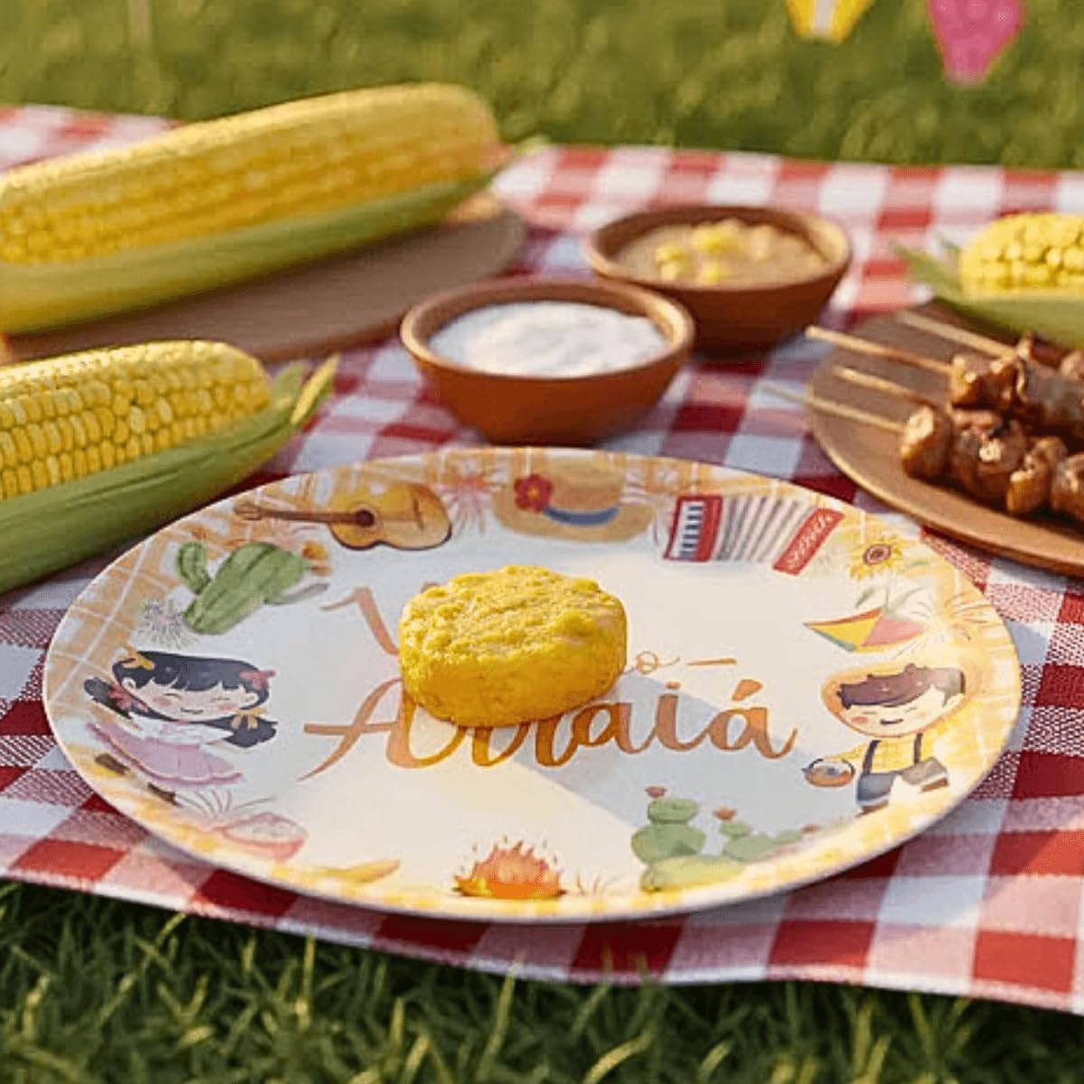 Kit 2 Pratos Sobremesa Festa Junina Juta Melamina 20cm Flores (2