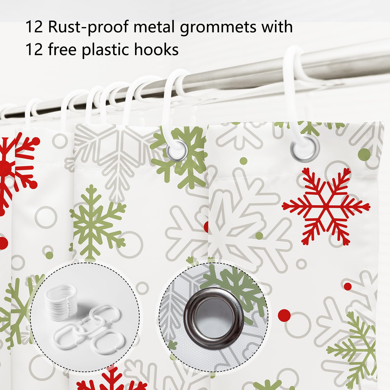 Mocsicka Duschvorhang Mit Weihnachtsschneeflocken – 183 X 183 Cm, Wasserdicht, Polyester, Inkl. 12 Haken