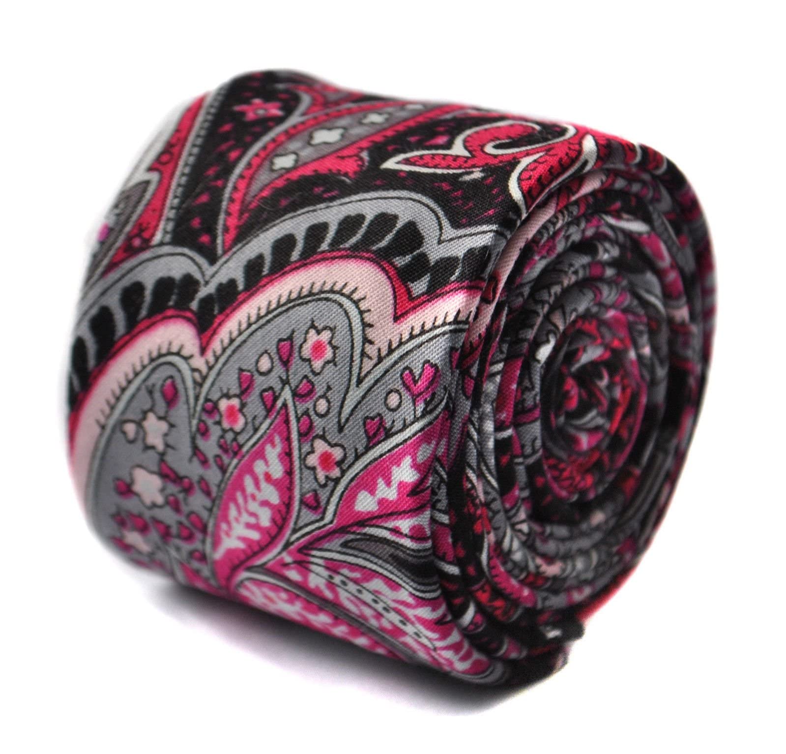 Frederick Thomas Men's Black Paisley Skinny Wool Linen Tie