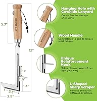 Vista 2 de WORKPRO Desbrozadora de grietas, herramienta de deshierbe de acero inoxidable de 12 pulgadas con mango de madera de haya, espátula extractora