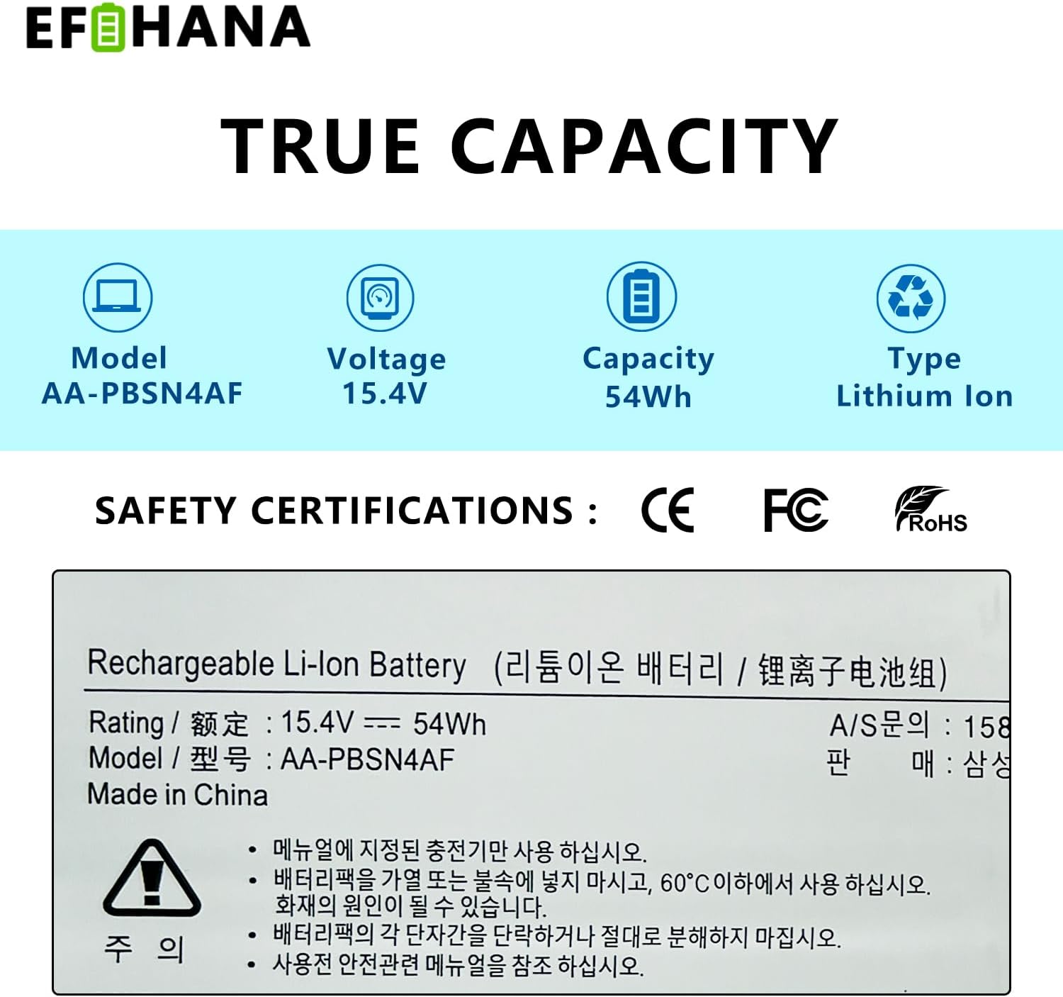 AA-PBSN4AF Laptop Battery Replacement for NP930SBE NP930SBE-K01CN NP930SBE-K01HK NT930SBE NT930SBE-K28A NT930SBE-K38 NT930SBE-K38A Series Notebook 15.4V 54Wh 3530mAh 4-Cells