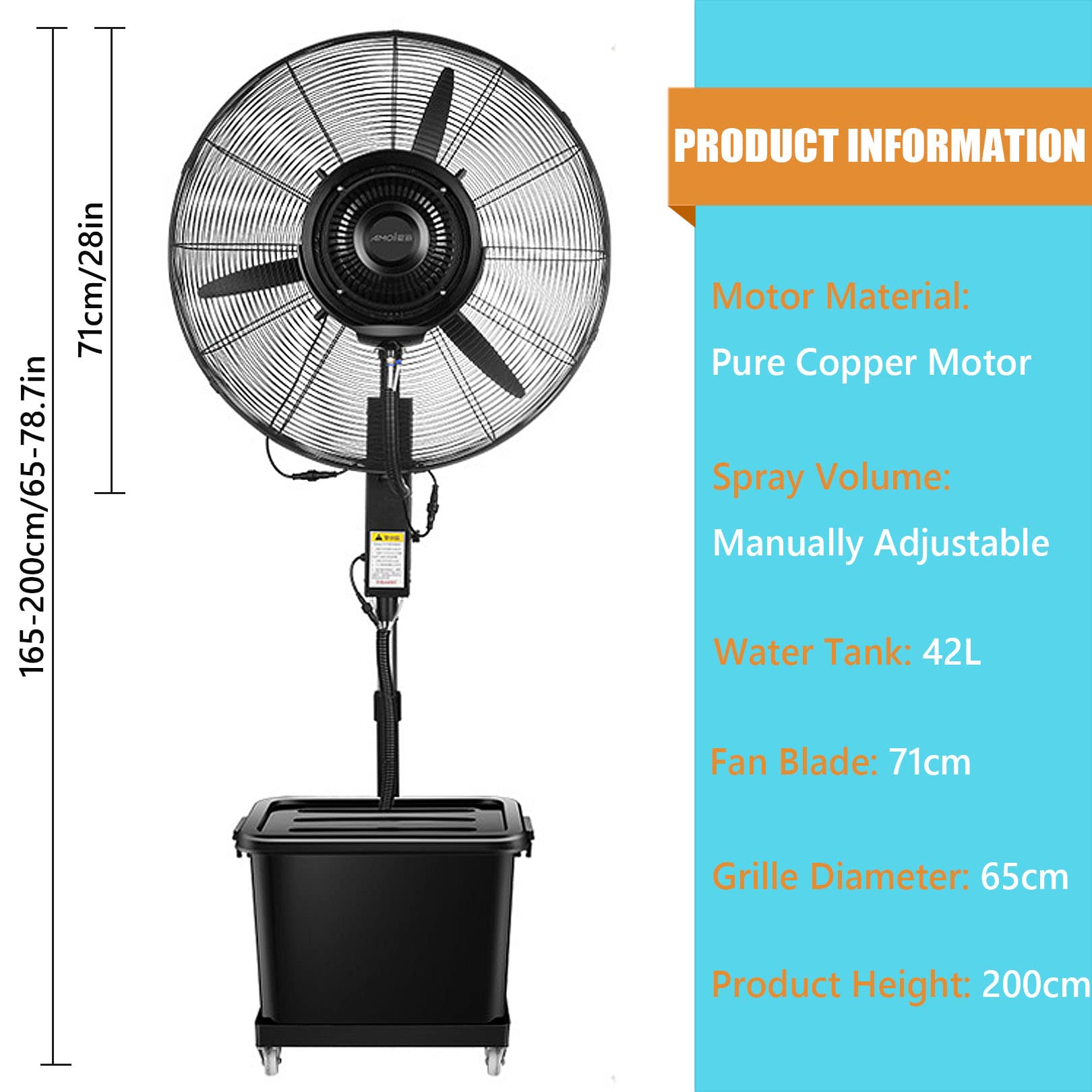 Ventilador oscilante de Pedestal con nebulización, Ventilador de refrigeración para Exteriores de 3 velocidades para Patio, Restaurante, fábrica
