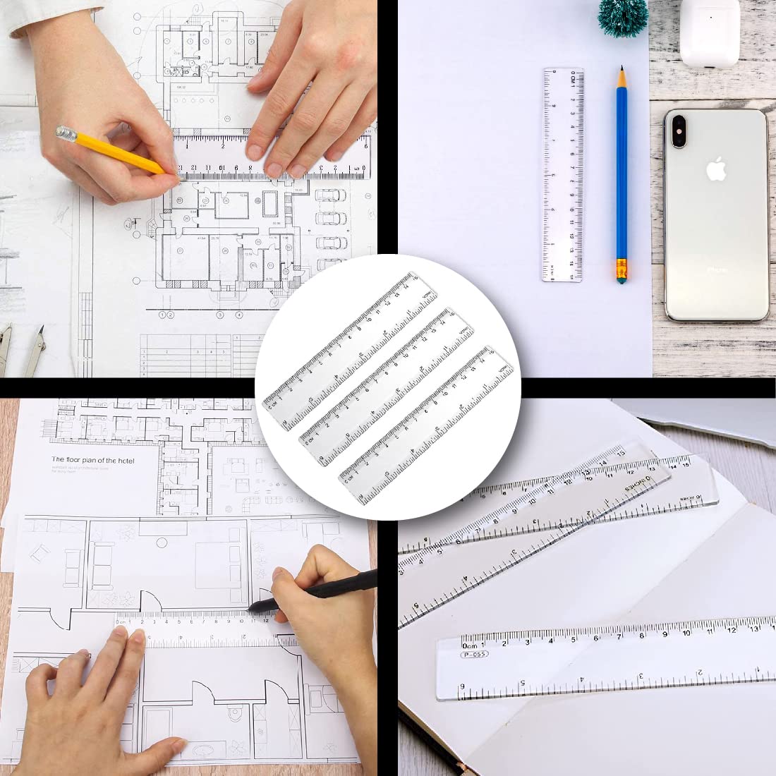 8 Righelli Di Plastica 20cm Trasparenti - Con Scale Metrica E Pollici - Per Scuola E Ufficio - Foto 12