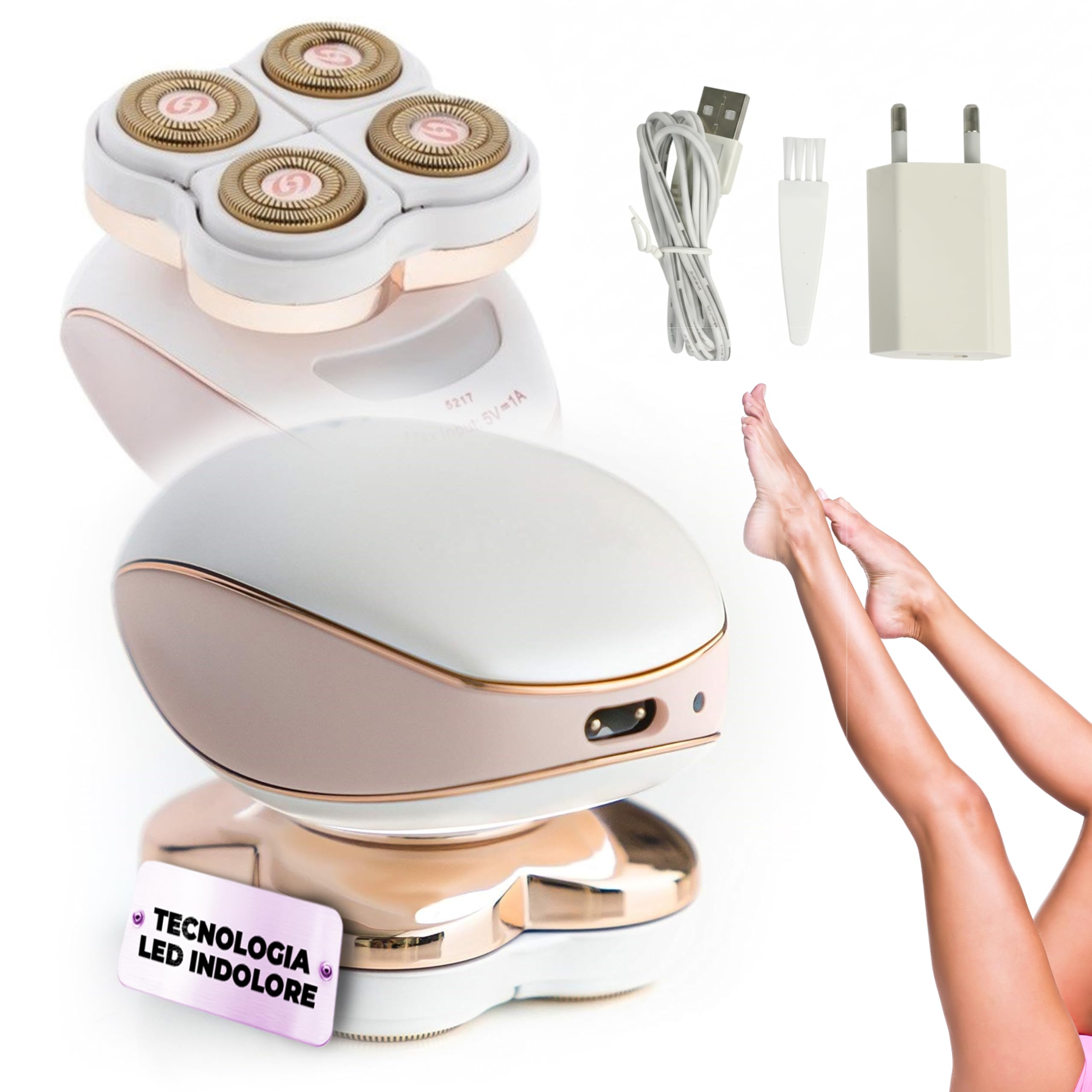 TEMPO DI SALDI Rasoio Elettrico Donna per Viso e Corpo Indolore con luce LED Ricaricabile, Epilatore Elettrico Donna Portatile con Testine Rotanti Lame Ipoallergeniche, Rasoio Corpo Delicato