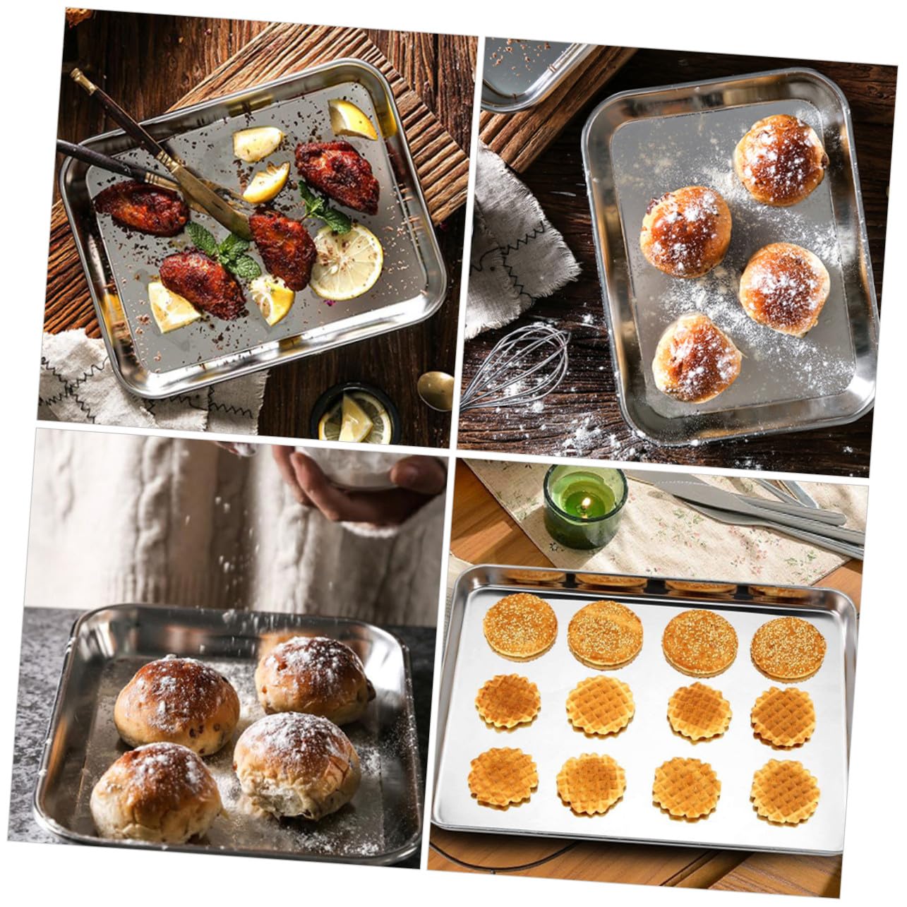 Gatuida 3piezas Bandeja Rectangular para Hornear Unidades Bandeja de Acero Inoxidable Práctica para Almacenamiento para Hornear Alimentos Barbacoa