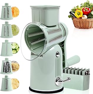 Rotary Cheese Grater with Handle, Vegetable Shredder with 5 Replaceable ...