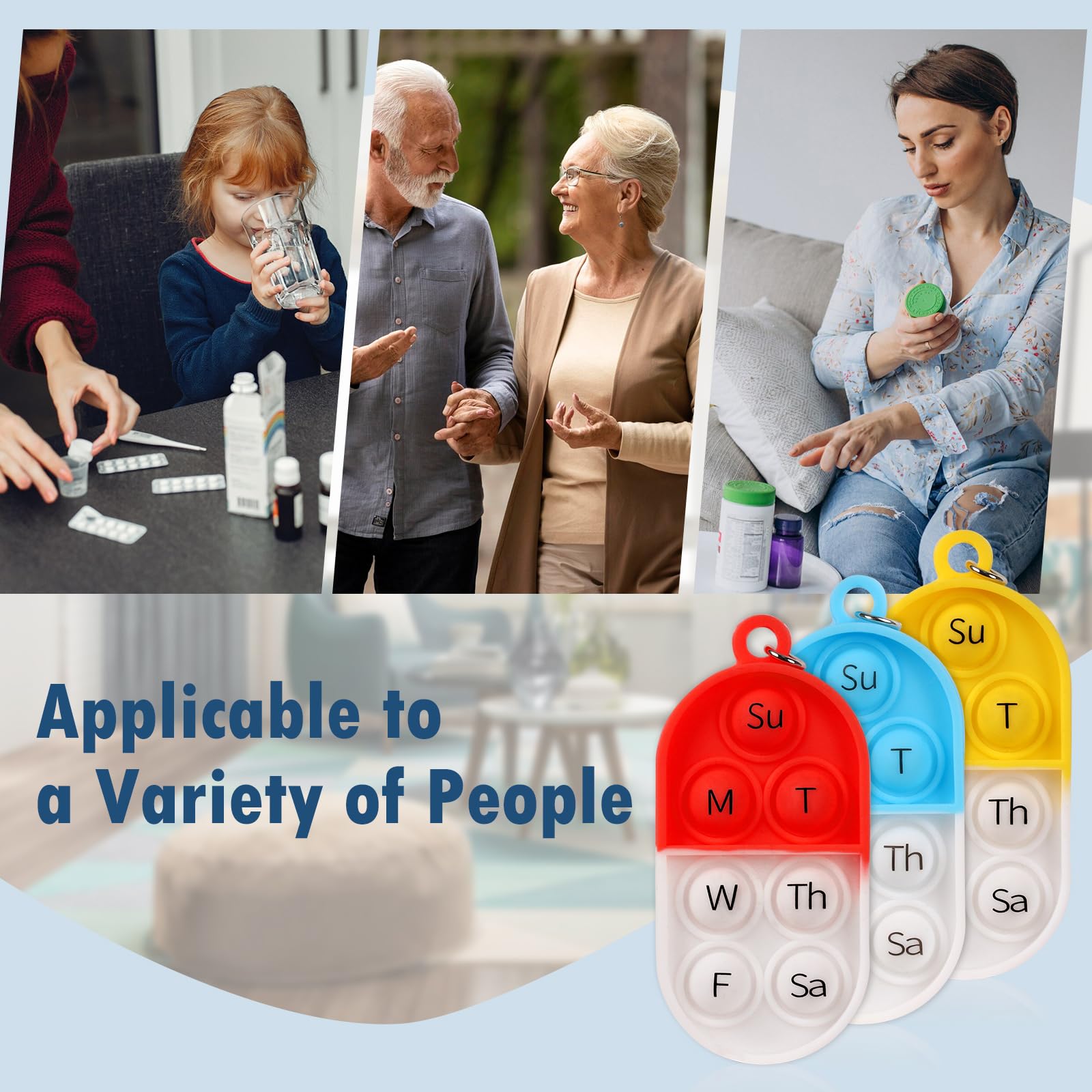 3 Pack Pill Reminder Medication Pill Tracker Bottle with Ties Reusable Daily Medication Tracker Portable with Button 7 Day Memory Aid Medication Dose Silicon for The Elderly Red Yellow Blue(3) — Amazon image 5