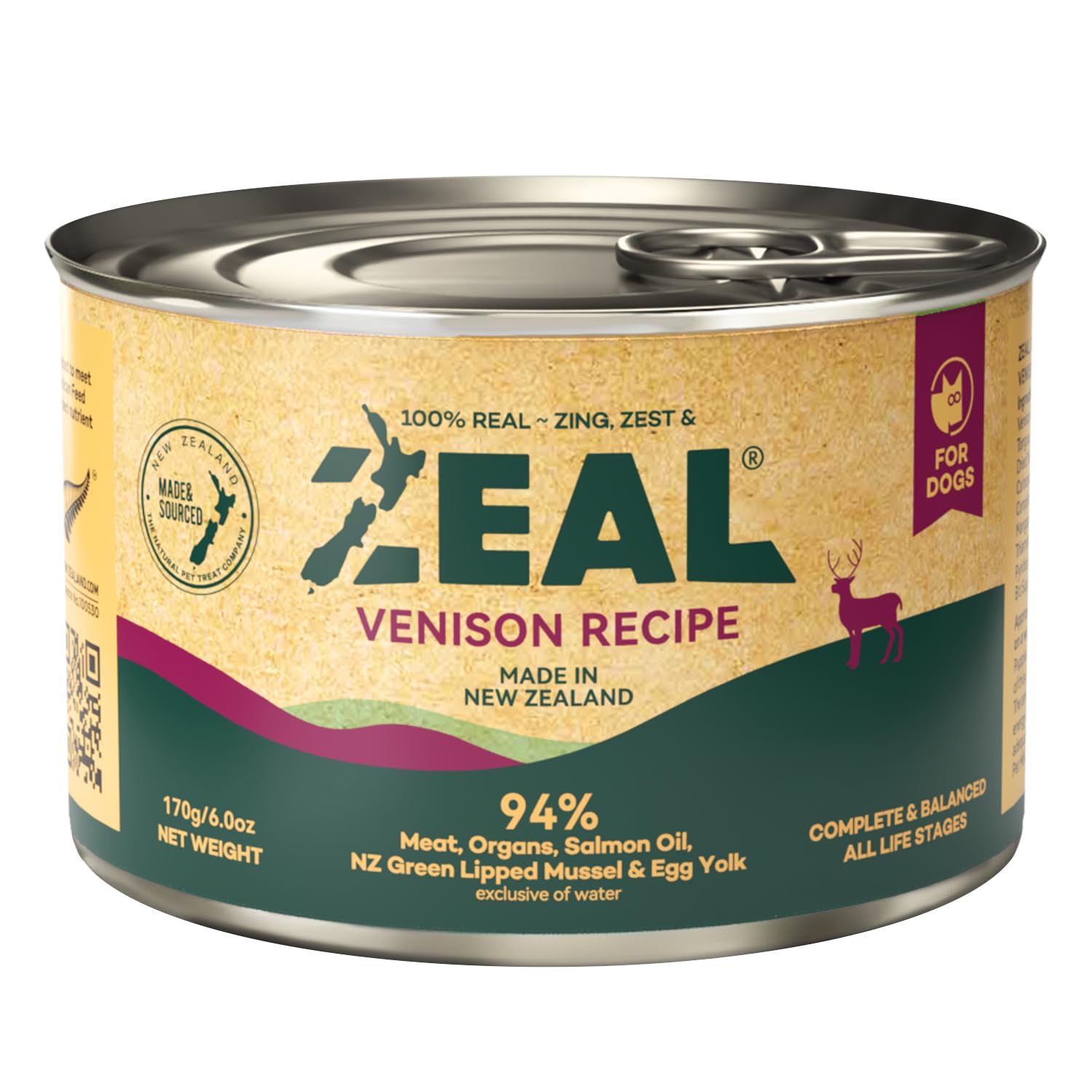 ZEAL New Zealand Wet Dog Food – High Protein, Pure Nutrition, Natural Superfoods, Grain-Free with Superfoods (Venison, 6oz Can 12-Pack)