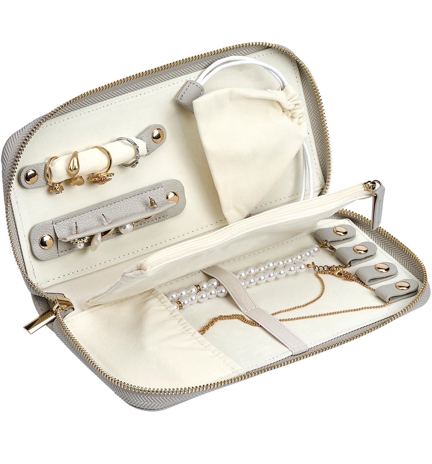 Travel Jewelry Organizer Case - for Tangle-Free Necklaces, Earrings, Rings, Bracelets Storage, Travel Essentials, Fashion Portable Jewelry Travel bags for Women - Large Gray
