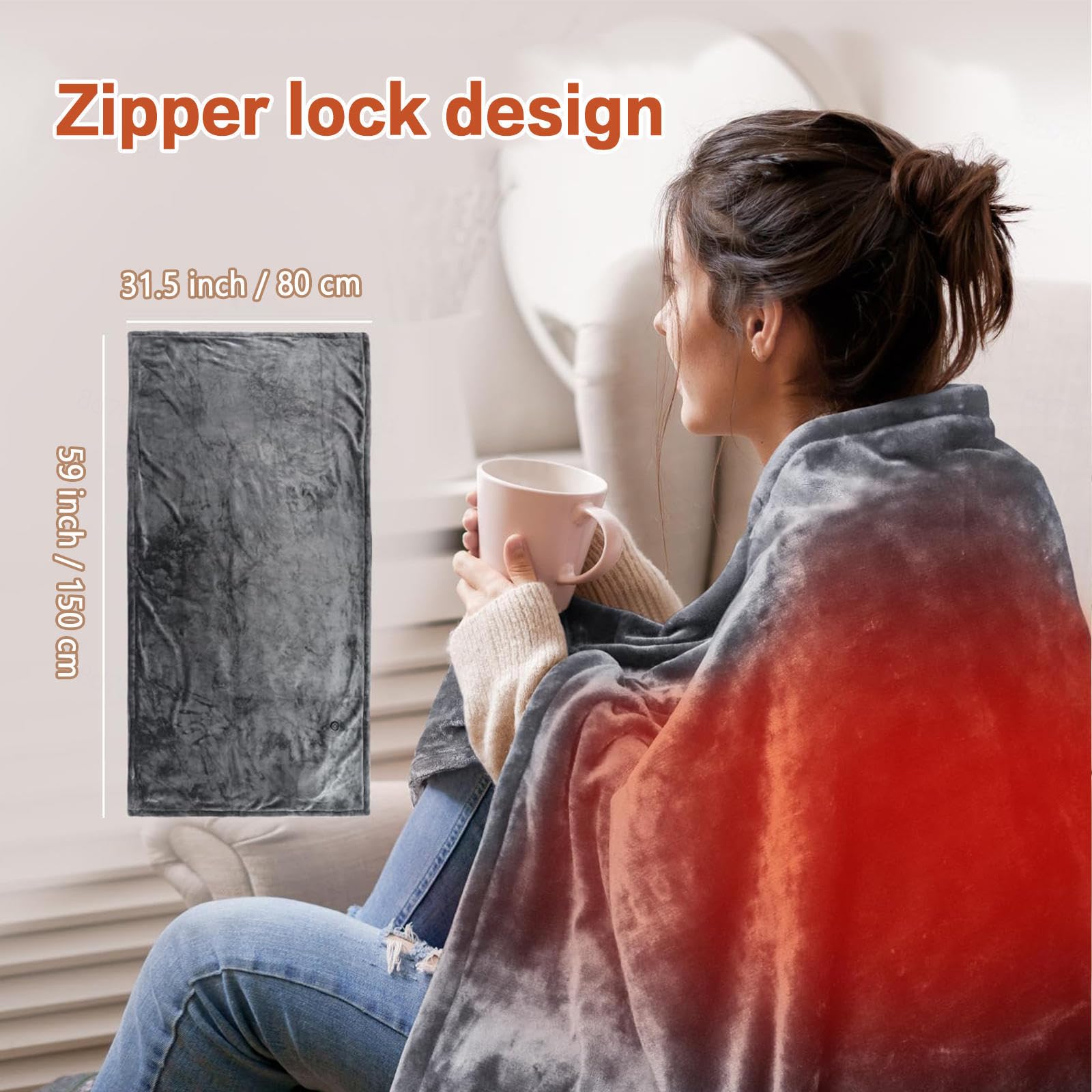 Manta Termica USB 150x80cm,con 3 Temperaturstufen et Calor Rápido, Manta Electrica Espalda Y Cuello Lavable, Esterilla Electrica pour Oficin Cama Exterior Familia