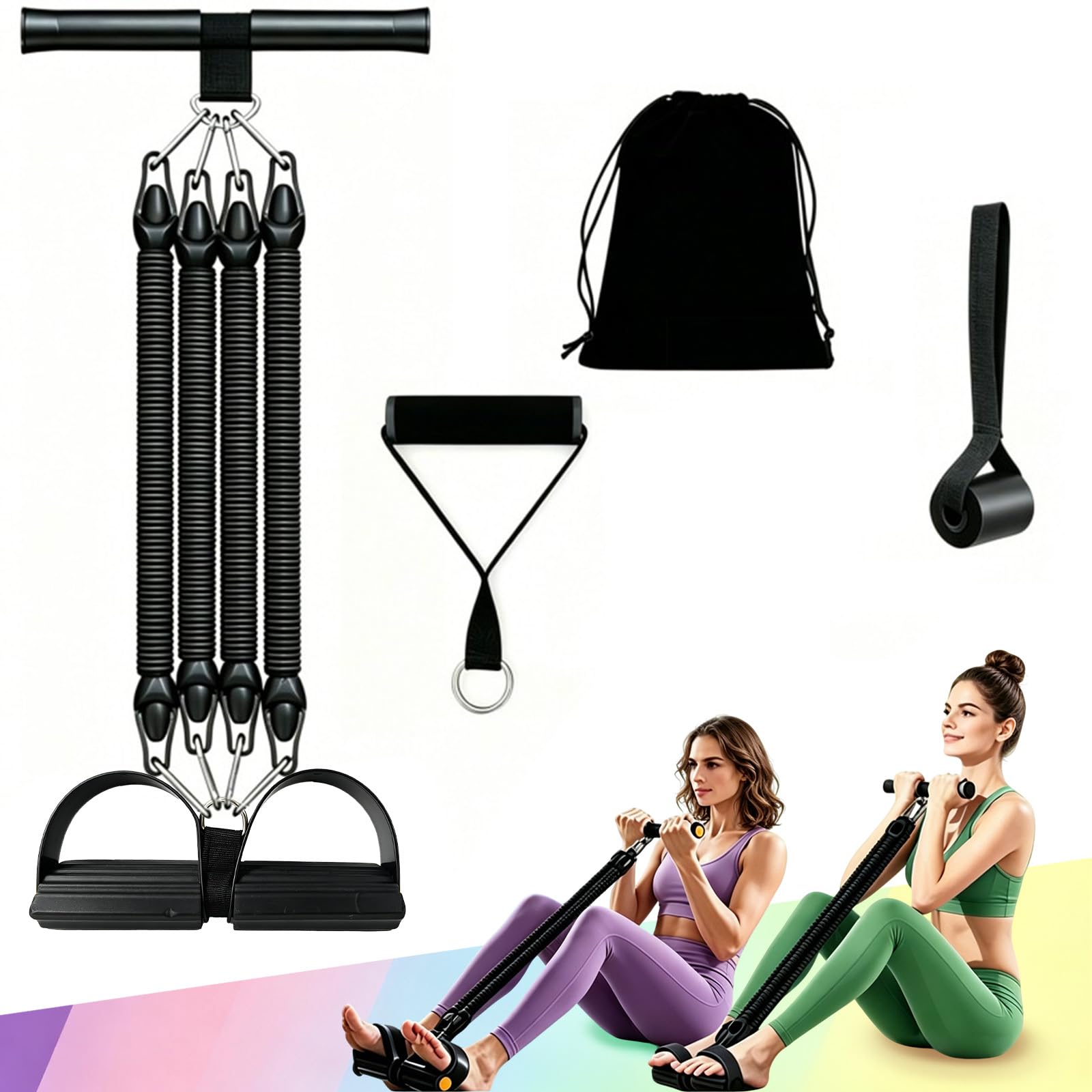 Pedal Resistance Bands with Handle |4-Tube Adjustable 100lb Resistance Band |Multifunctional Home Gym Elastic Bands with Anti-Break Fabric Sleeve | for Home Fitness, Core Training, Leg & Hip Shaping