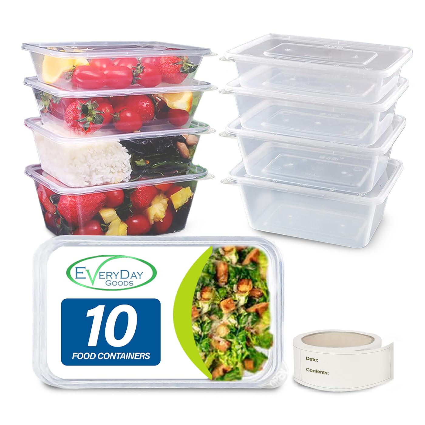 EveryDay Goods10-Pack 500ml Food Storage Containers with Lids – Ideal for Meal Prep, Takeaway & Freezer Storage – Includes 10 Waterproof Freezer Labels