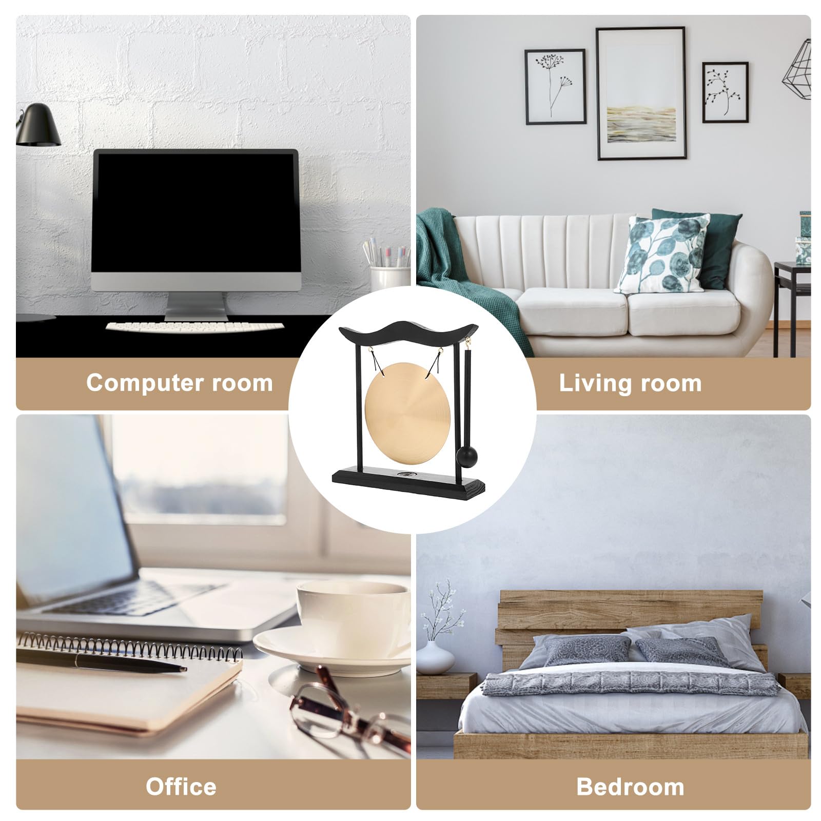 Eleganter Zen Tischgong aus Kupfer und Holz Dekorative Tischglocke mit Ständer Zuverlässiges Feng Shui Geschenk für Büro und Wohnzimmer zum Einzug