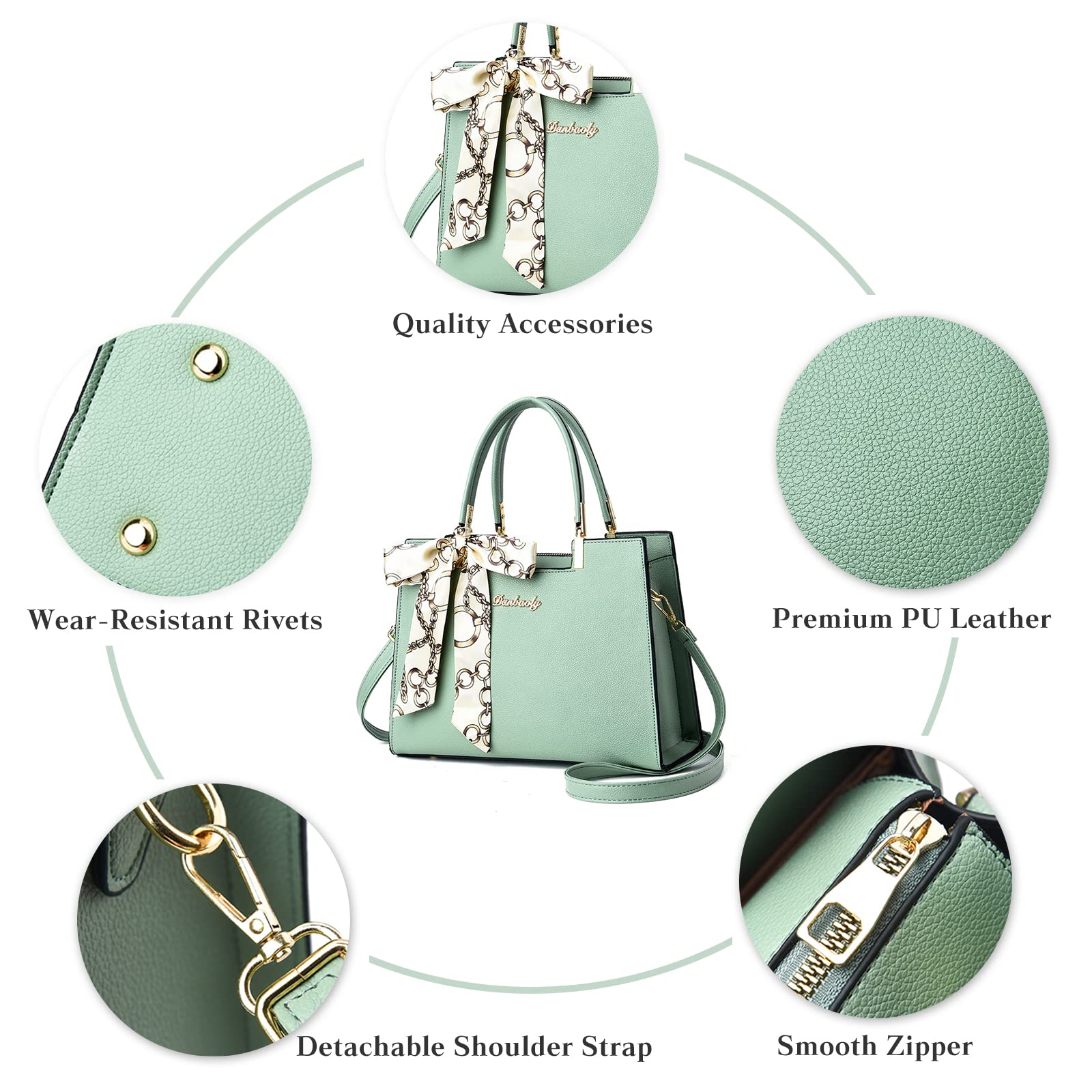 FANDARE Damen Handtasche Große Henkeltaschen Elegante Schultertasche Umhängetaschen PU-Leder Tote Beutel mit Quaste für Arbeit Schule Shopper Reise Grün
