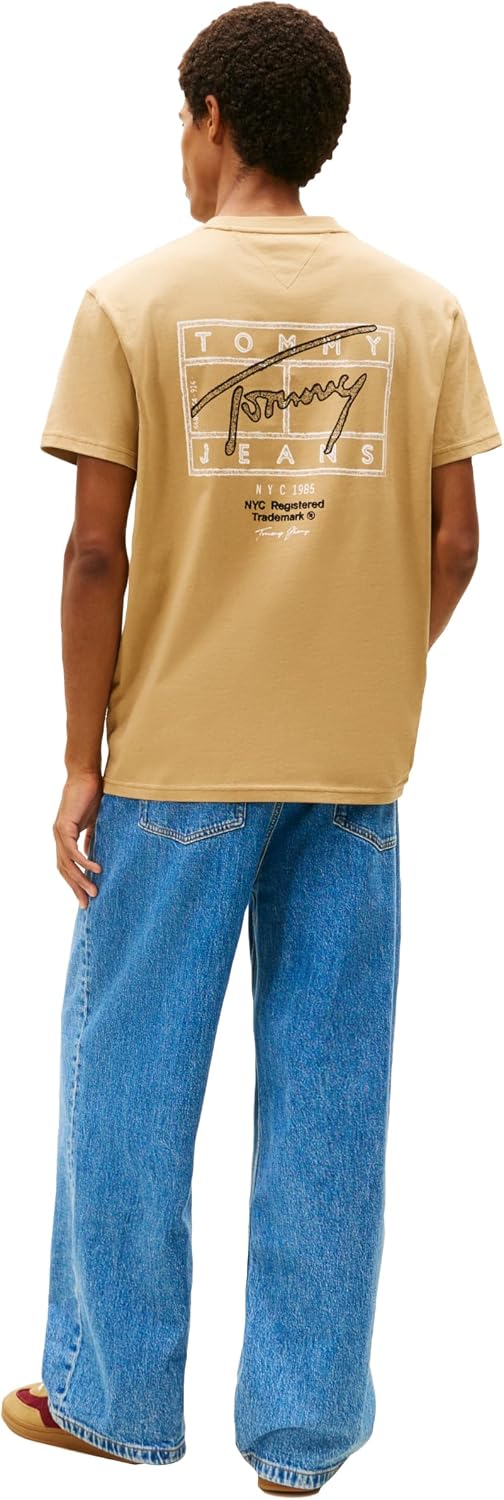 Tommy Jeans Men's Short Sleeve Cotton Graphic T-Shirts with Printed Sprayed Back Graphic