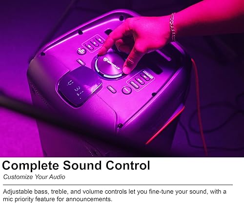 Miniatura 8 de Rockville Rock Party 9 - Altavoz Bluetooth portátil de 1000 W, woofer dual de 8 pulgadas, graves profundos, luces LED, entradas de micrófono de