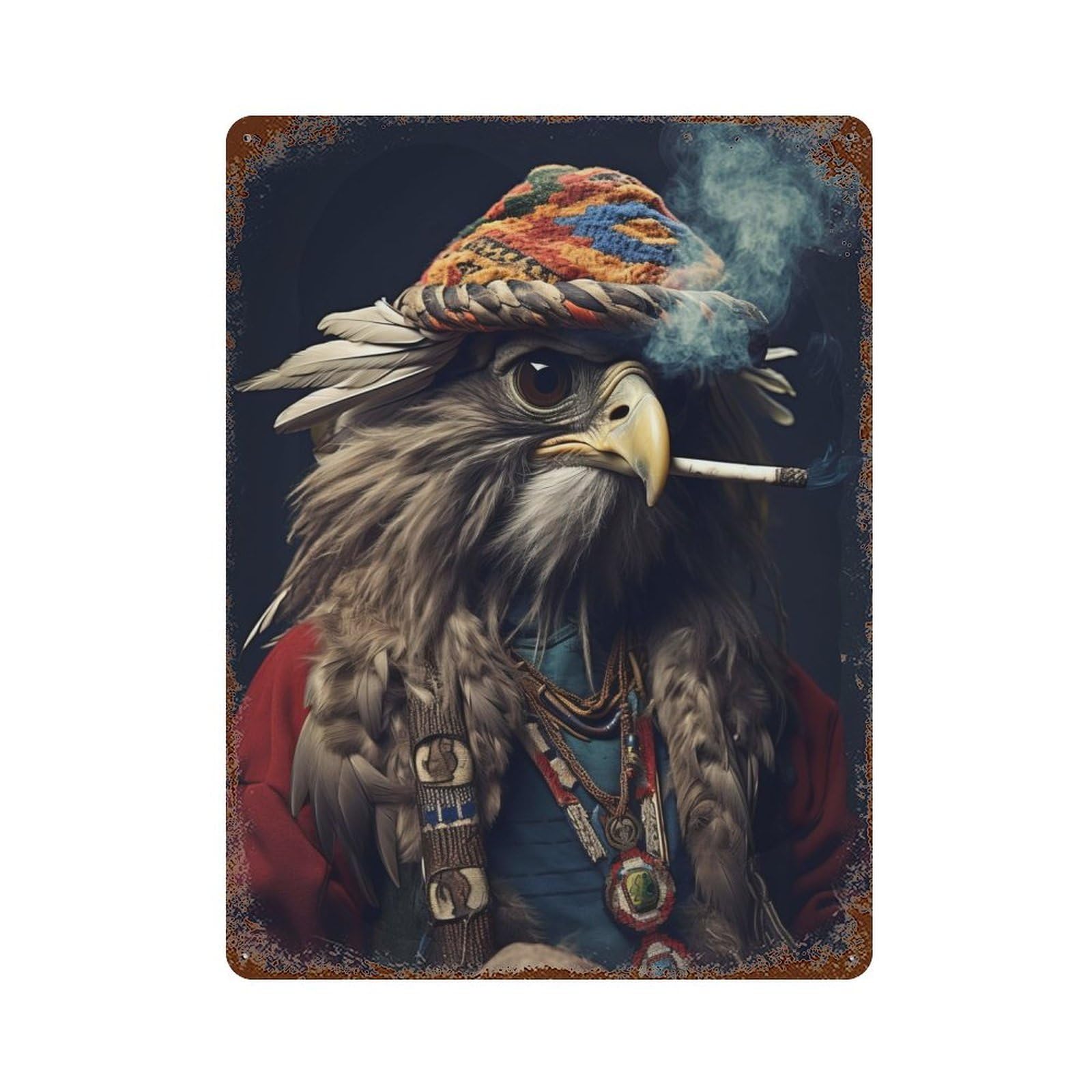 Hippie Eagle Smoking Rusty Metal Tin Sign 15.7"x11.8", Industrial Home Decor for Garage, Pub Or Kitchen