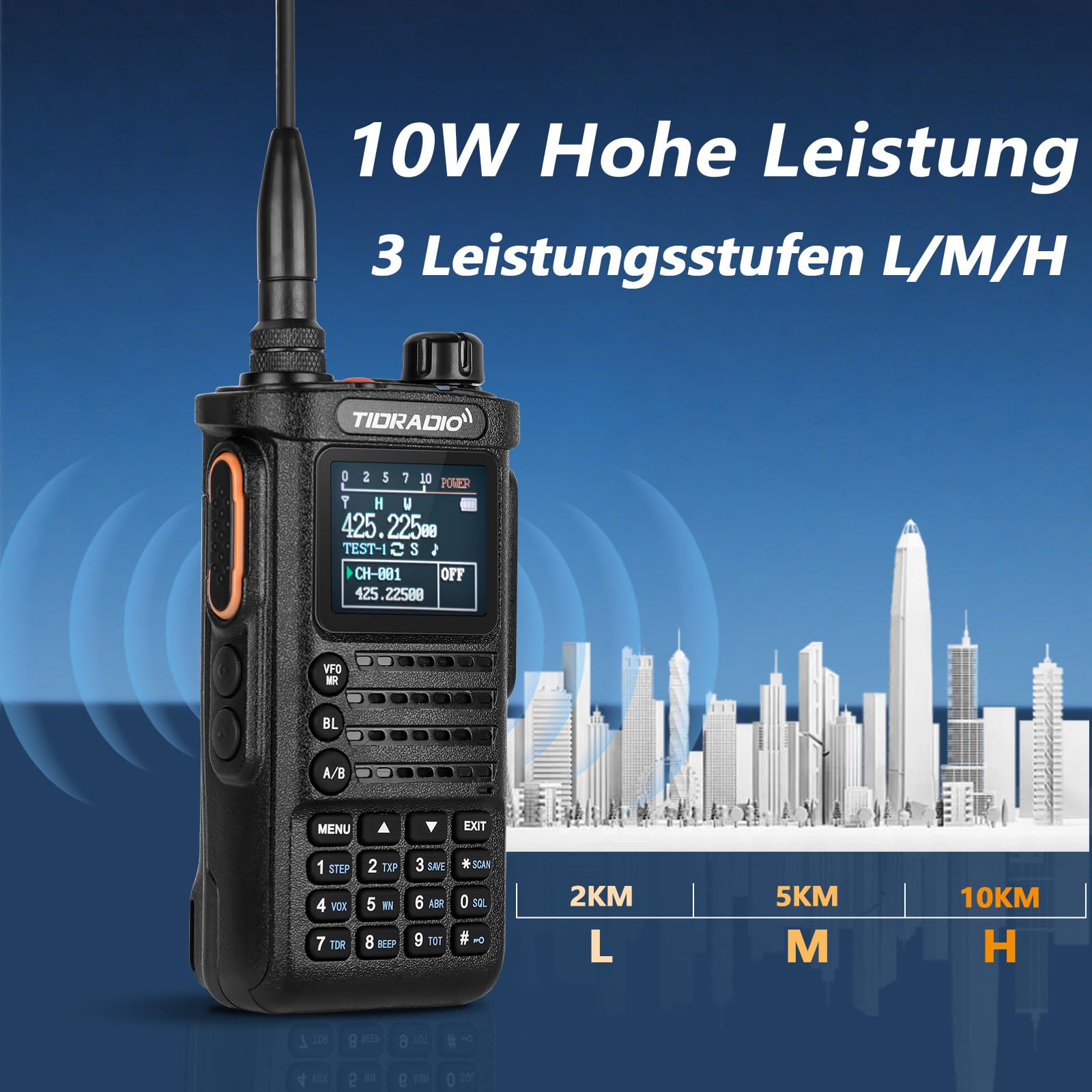 TIDRADIO TD-H8 10W Funkgerät mit Bluetooth-Programmierung Walkie-Talkie mit 2500mAh Akku, Funkgeräte 10 km reichweite Set für Outdoor, Notfall & Camping – 1 Stück