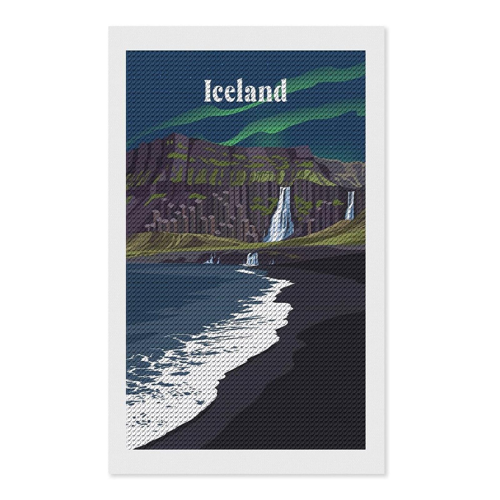 Junmoney Icelandic Landscape with Northern Lights Diamond Painting Set 12"x20", Neat Printed Canvas, with Tool Kit, Bedroom Decor, Gift Idea, Complete Accessories