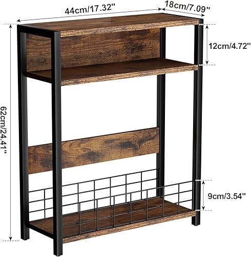 Miniatura 3 de IBUYKE Mesa auxiliar estrecha con estante de almacenamiento, mesa auxiliar de 3 niveles, mesa de sofá moderna, mesita de noche pequeña con