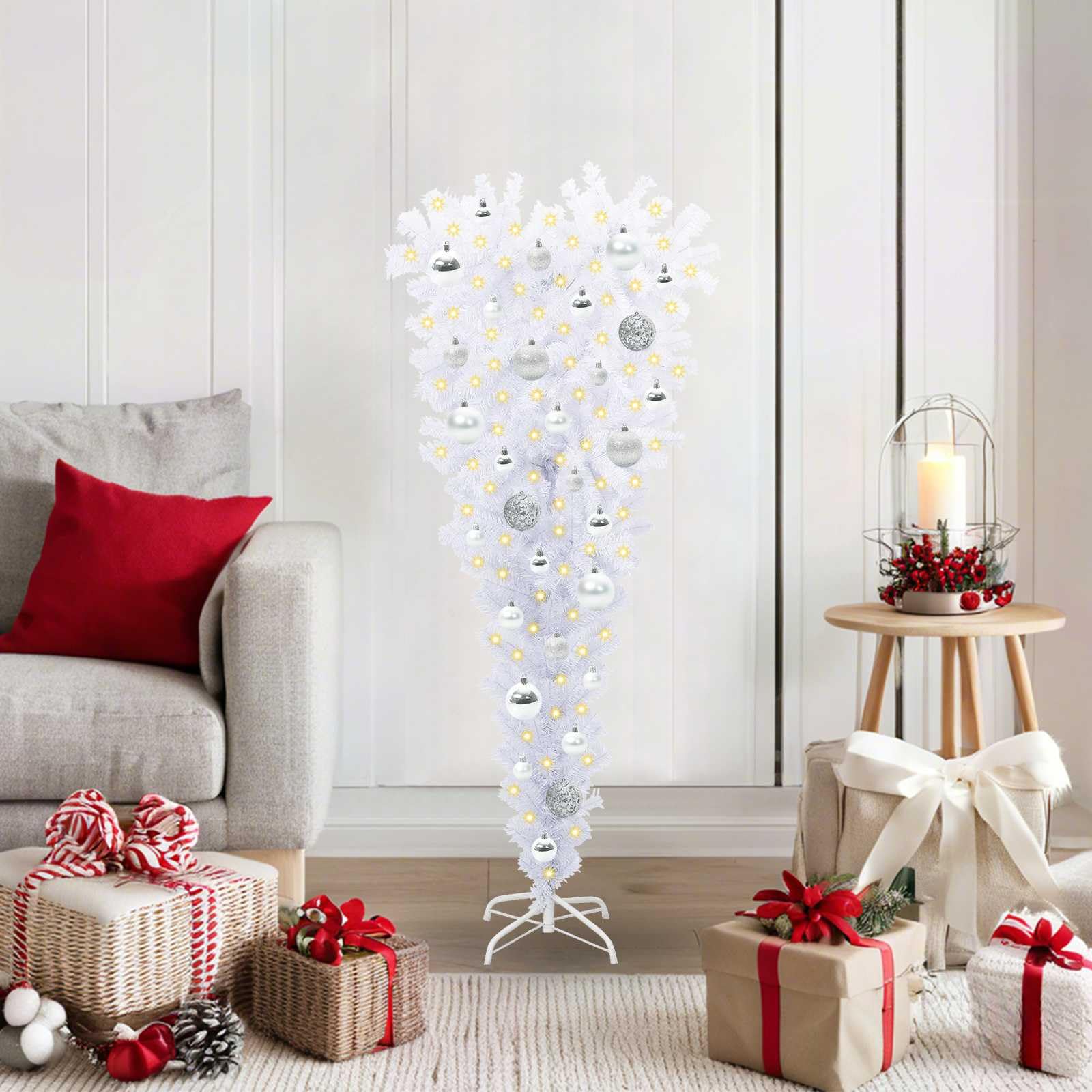 Árbol de Navidad decorativo de PVC y acero de 120 cm con 150 luces LED integradas