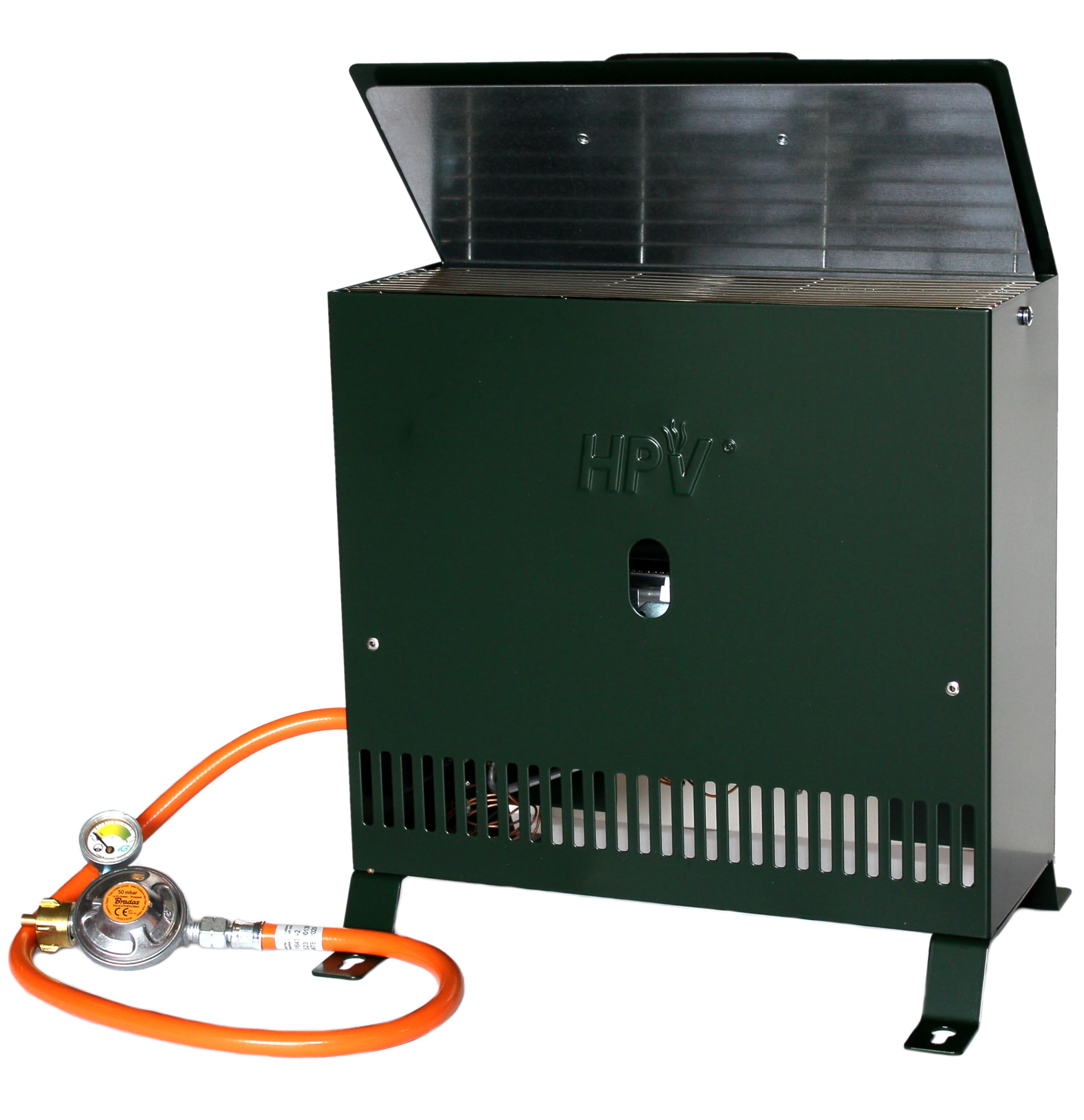 Gewächshausheizung 4kW mit Thermostat und Piezozündung für Wandmontage oder im Stand montierbar Gasheizer inkl. Schlauch HPV made in Germany Frostwächter (Mit Druckminderer (Außenbereich))