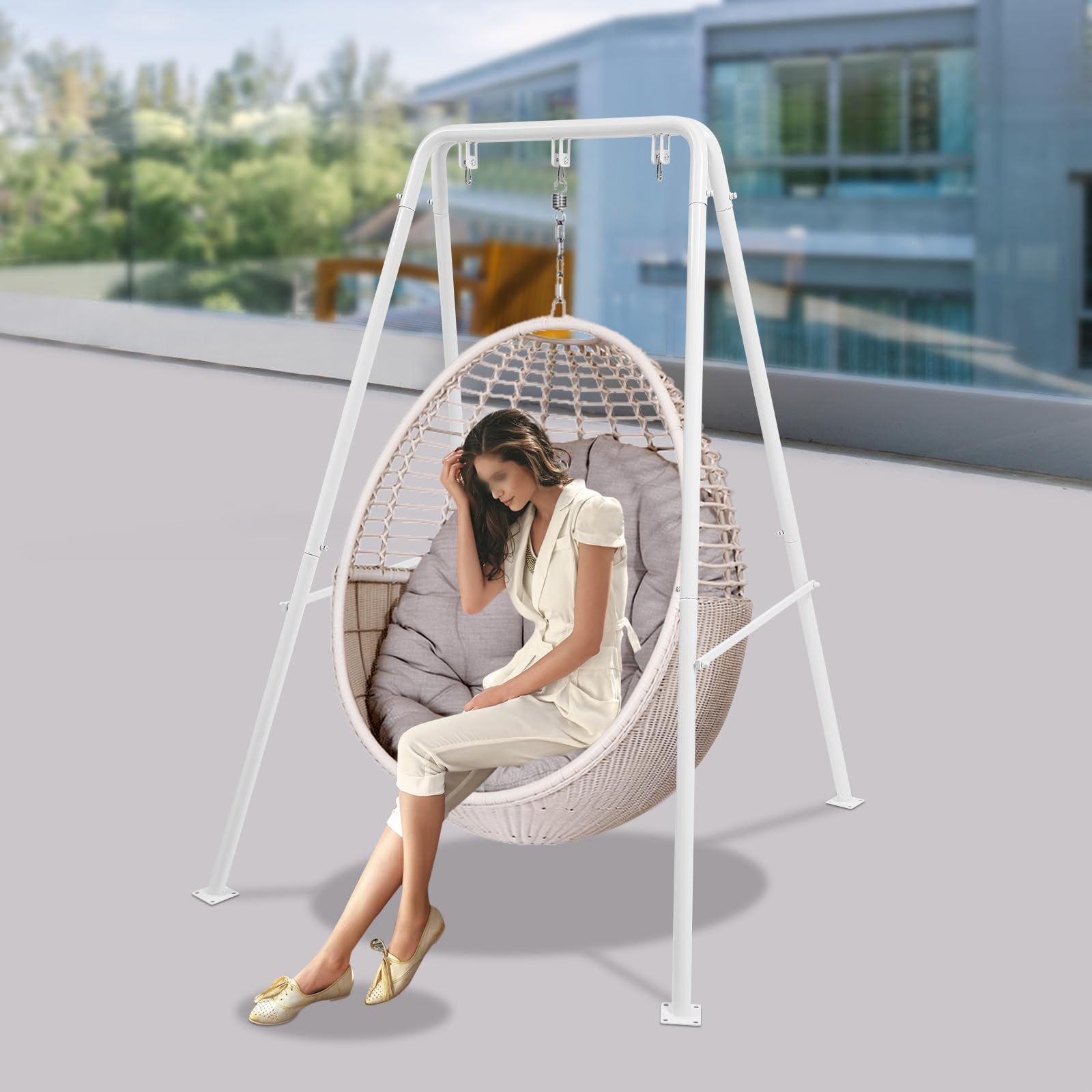 Estructura de silla colgante, estructura de metal para sillón colgante, estructura de silla colgante para interior/exterior, resistente estructura de hamaca, fácil de montar (silla colgante no
