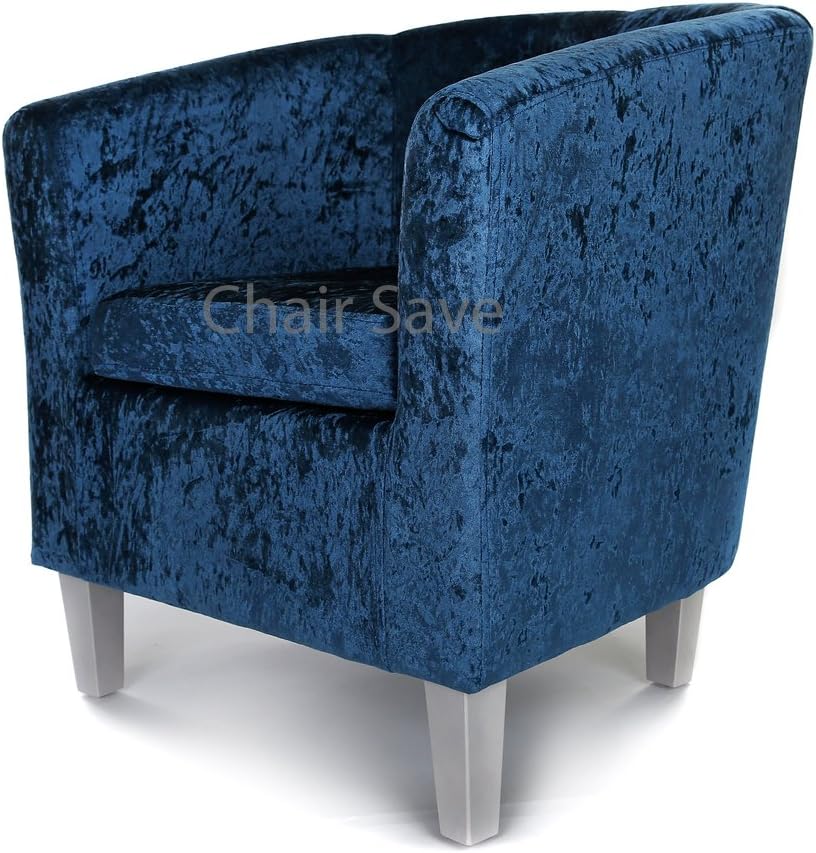 Designer Monaco Linen or Velvet Fabric Sofa Tub Chair Armchair Dining Room Living Room Reception Chair in 20 Colour Combinations (Blue Teal Crushed Velvet)