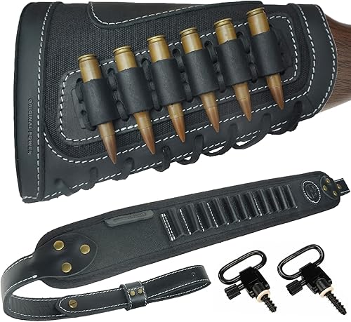 Funda de cuero para culata de rifle, portamuniciones y correa para rifle con portabalas para cartuchos .308 .30-06, .45-70, 44Mag Henry 7MM