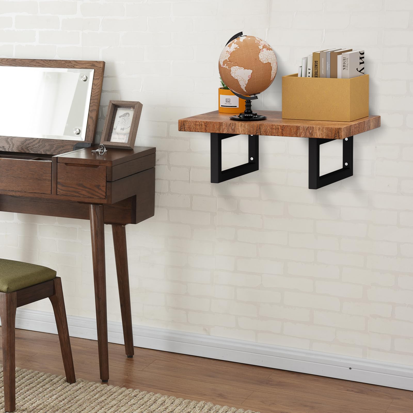Soporte para lavabo, soporte para lavabo, soporte de pared de metal con estante, soporte de consola para lavabo, sujeción de pared versátil (Negro, 40cm / 4 piezas)
